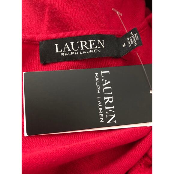 Lauren Ralph Lauren Women's Medium Cotton Blend Ruffle V-Neck Top Red NEW - Picture 7 of 7